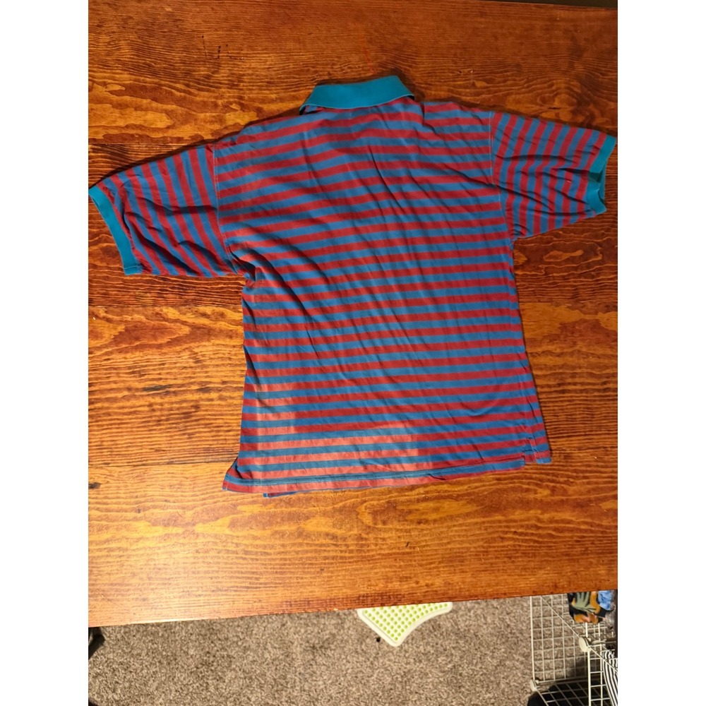 American Heritage Trails Polo Shirt Mens L Red Teal Striped Vintage 90s Cotton - Picture 2 of 4